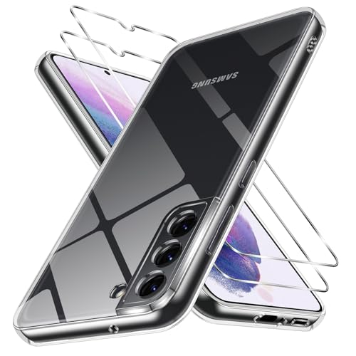 Oelrstfe Cover per Samsung Galaxy S21 5G con 2 Pezzi Vetro Temperato, Ultra Trasparente TPU Silicone Custodia Morbido Antiurto Anti-giallo Case