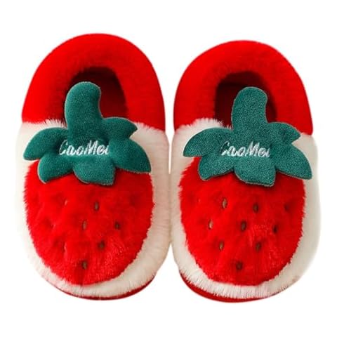 Qfajcp Cotton Slippers for Kids Winter Bedroom Slippers Girls Boys Strawberry Pattern House Slippers Warm Shoes Slippers (Red, 1 Big Kids) Cover