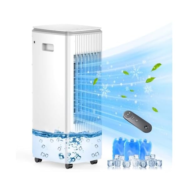 Portable Air Conditioner Evaporative Cooler Ac Unit,BEBEGINE Swamp Cooling Fan Without Hose,3-IN-1 Windowless Ventless Humidifier for Room Offices,Remote,3 Speed,Water Tank,3 Ice Pack Large
