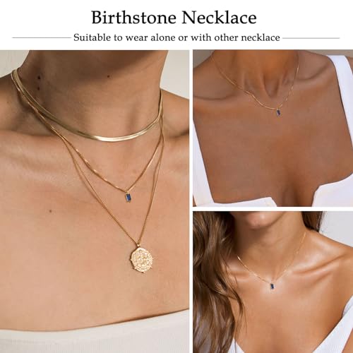 Funeia XL2142-9 14K Gold Plated Sapphire Birthstone Necklace For Women, Blue Cubic Zirconia Pendant Necklace thumb #4