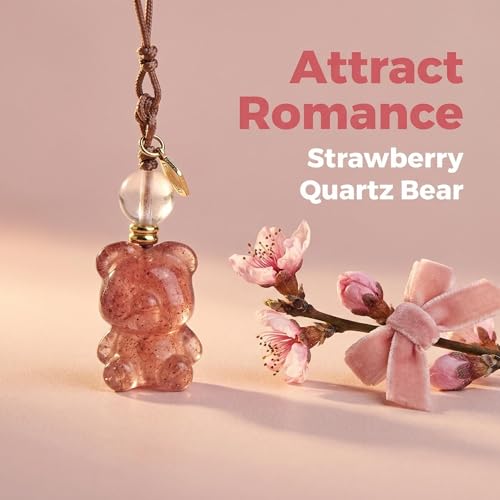 ANNIE WU Crystal Bear Couple Set, Natural Strawberry Quartz & Smoky Quartz Pendant, Cute Phone & Bag Keychain, Healing Lucky Crystal Gift for Women Men Couples — view 3