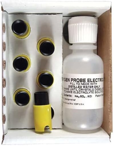 YSI5908 Replacement DO Cap Membrane Kit; 6 Yellow Screw-on Cap Membranes (1.25 mil PE), Bottle of Electrolyte, and Sanding Disc