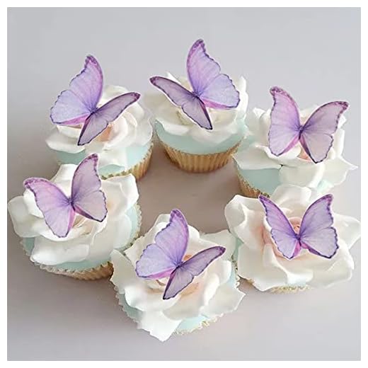 GEORLD Edible Wafer Paper Butterflies Set of 48 Purple Cake Decorations, Cupcake Topper