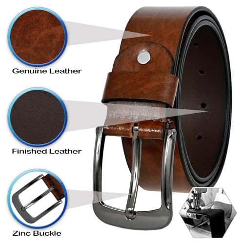 Image of Leather Belt for Men with Zinc Buckle | Premium Leather Belt for Casual & Formal Wear | Lightweight Waist Belt for Jeans, pants, Office | Belt width 3.5cm (35mm).