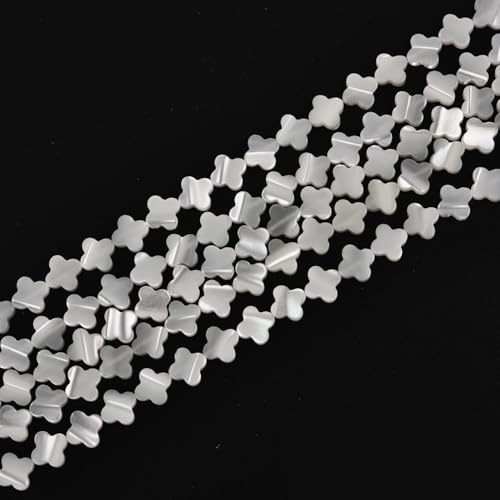 Image of HAAMIIQII Natural White Mother of Pearl Shell Beads 8mm Clover Shape Semi Precious Stone Loose Gemstone Beads for Jewelry Making Strand 15 Inch (45-47pcs)