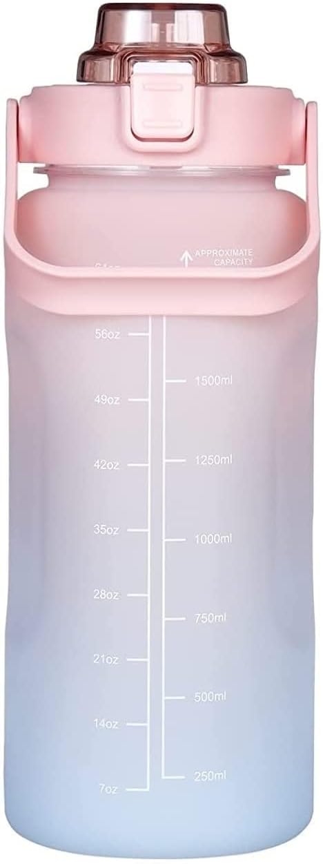 2000ml Motivational Water Bottle with Time Markers, Straw, Handle & Stickers for Fitness, Gym, Office, Outdoor Use – Leakproof BPA-Free Tritan, Wide Mouth, Stylish Bottle (Pink)