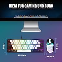 RedThunder K62 60% Verkabelte Gaming Tastatur und Maus Set, QWERTZ DE Layout, Ultraleichte mit Wabenkonstruktion für PC MAC PS5 Xbox Gamer (Weiß - Schwarz) – Ansicht 5