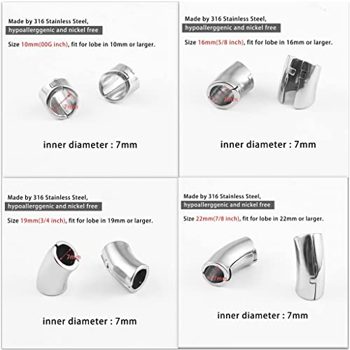 Doearko 2Pcs Ear Lobe Cuff Ears Gauges Ear Plugs Body Piercing Tunnels 316 Stainless Steel Hypoallergenic Body Jewelry (10Mm(00G), Silver) #TOP5