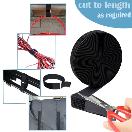Image of 1 inch x 16ft Nylon Hook and Loop Straps with 12 Plastic13 Buckles Reusable Adjustable Strips Freely Cut-to-Length Straps for Organizer or Storage Straps （Black）
