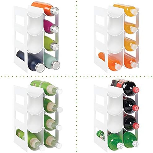 mDesign Wine Rack  Water and Wine Bottle Holder for Worktops, Pantries and Fridges  Wine Storage Rack with 4 Tiers and 8 Slots  White