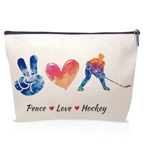 OkiyiD Hockey Gifts for Girl Women, Ice Hockey Player Makeup Bag for Hockey Lover Gifts, Cosmetic Travel Bags Inspirational Gifts for Team Athletics Coach Friend Sister Fans Hockey Travel Pouch