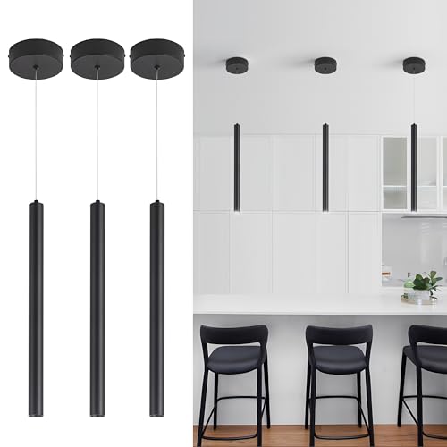 SUNMOO 3 Light Mini Pendant Lighting Modern Pendant Light, LED Modern Pendant Light Fixtures Mini Ceiling Hanging Lights for Kitchen Island Dining Room Bar Living Room 6000K 3-Pack Black by SUNMOO - Used condition - US$39.47
