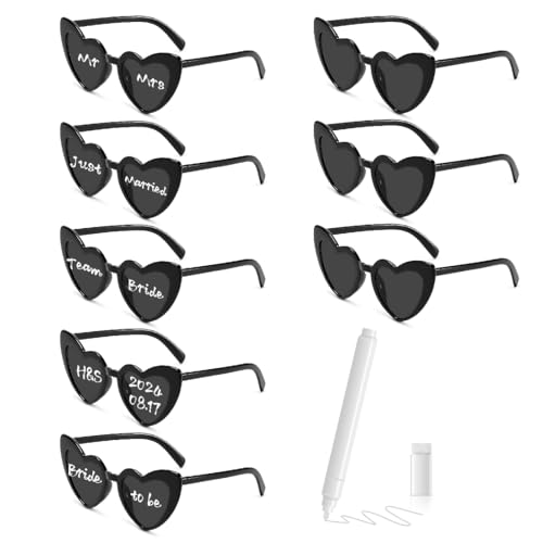 Gafas Corazon, 8 Pares Gafas Sol Corazón y Marcadores, DIY Gafas de Fiesta, Gafas Despedida de Soltera, Gafas Corazón Vintage para Fiesta Cumpleaños Carnaval Boda