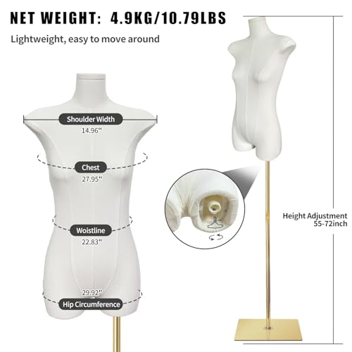 DamyTroso Female Mannequin Dress Form, Women Mannequin Torso for Sewing with Adjustable Metal Stand, Retail Mannequin Body, Clothing Dress Jewelry Display Manikin Body