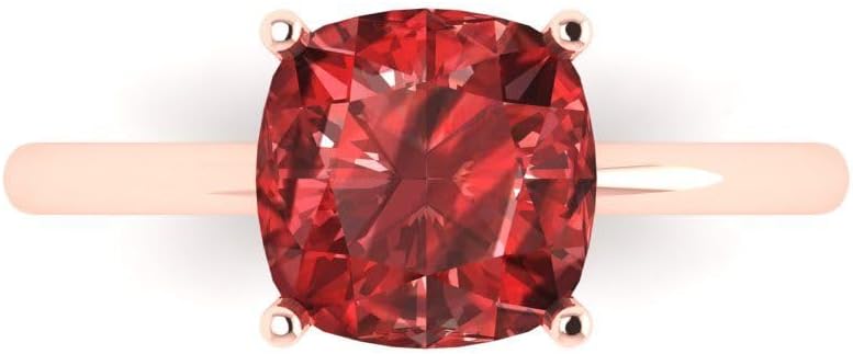 Clara Pucci 14K Solid Rose Gold 2.5 ctw Garnet Solitaire Ring for Women | Anniversary, Birthday Gift | 8mm Cushion Cut