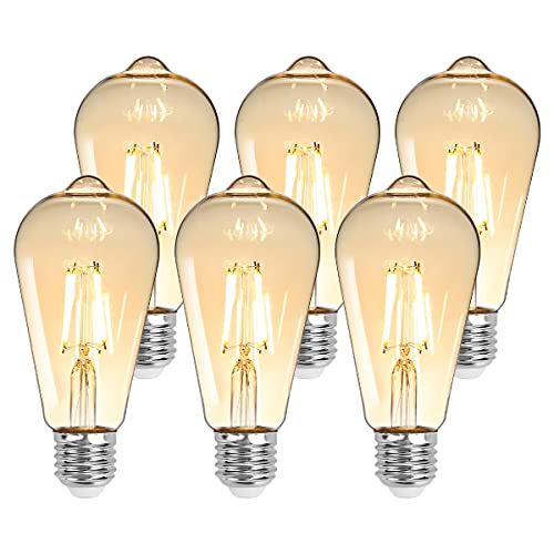 Lepro E27 LED Vintage Glühbirne, 4.8Watt 470 Lumen Birne, Ersetzt 40W ST64 Retro Lampe, 2500Kelvin Warmweiß E27 Retro Beleuchtung, 360° Led Filament, 6er Stück