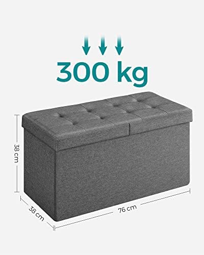 SONGMICS Storage Ottoman, Padded Shoe Bench, Flip-Up Lid, Foldable, 300 kg Load Capacity, Dark Grey LSF86GYZ