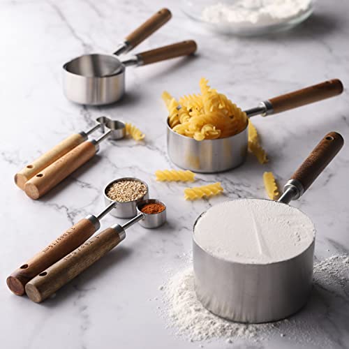 Measuring Cups And Spoons Set Stainless Steel Measuring Cups And Spoons With Wood Handle For Dry And Liquid Ingredients #TOP4