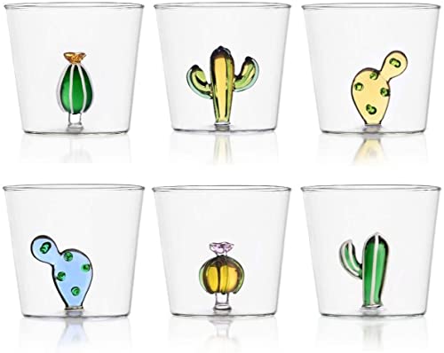 Ichendorf Vetro Set 6 Bicchieri da Acqua Decorati Cactus Desert Plants, 300ml