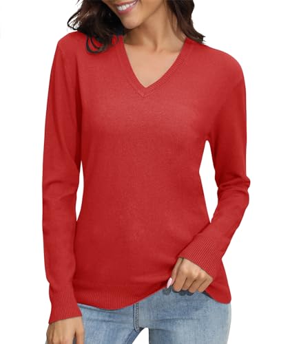 Image of EXCHIC Women's Long Sleeve V-Neck Casual Sweaters Fall Classic Soft Knit Top 2026 Fit Basic Pullover Tops