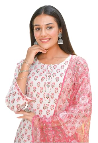 Kurta femme rayonne viscose LookMark avec pantalon blanc rose tenue indienne fleurie