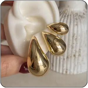 Small Teardrop Gold Chunky Earrings for Women,Thick Gold Plated Hoop Hypoallergenic Water Drop Earring Dupes for Women 18MM