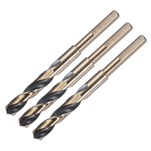 sourcing map 3pcs Reduced Shank Twist Drill Bits 13mm Black Nitride & Gold Titanium Coated High Speed Steel 4341 with 10mm Shank for Stainless Steel Alloy Metal Plastic Wood