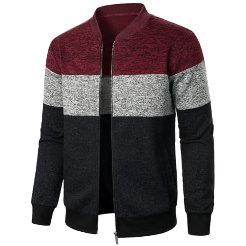Spring Winter Men's Stand-Up Collar Striped Zipper Knit Cardigan Male Contrasting Knitted Cardigan Sweater2