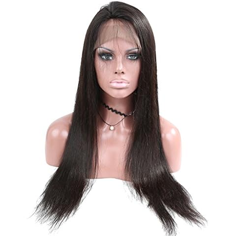 Fabwigs Silky Straight Full Lace Human Hair Wigs Pre Plucked With Baby Hair Bleached Knots 150% Density For Women Brazilian Human Hair Natural Color (12inch, 150% Density) Cover