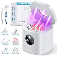 Ultrasonic Retainer Cleaner Machine, Upgraded 52kHz Ultrasonic Denture Cleaner for Night Guards, Braces, Toothbrush Heads, Jewelry and More, Retainer Cleaner with 250ML Capacity, White