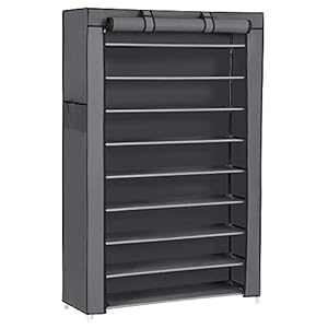 SONGMICS RXJ36G Schoenenrek met 10 niveaus, met stofdichte bekleding, schoenenkast, schoenenopberger, schoenenorganizer…