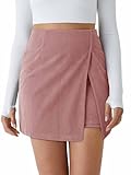 Cicy Bell Womens Corduroy Mini Skirt Casual High Waisted Side Slit A-line Spring Work Short Skirts Pink