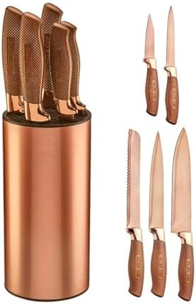 Conjunto De Facas Com Cepo Rose Gold 6 Peças Golden Chef