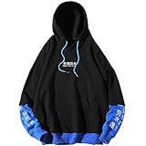 ZAFUL Herren Hoodie Sweatshirt mit Buchstabe Grafik Druck Farbe Blockierung Kapuzenpullover (Schwarz-XL)