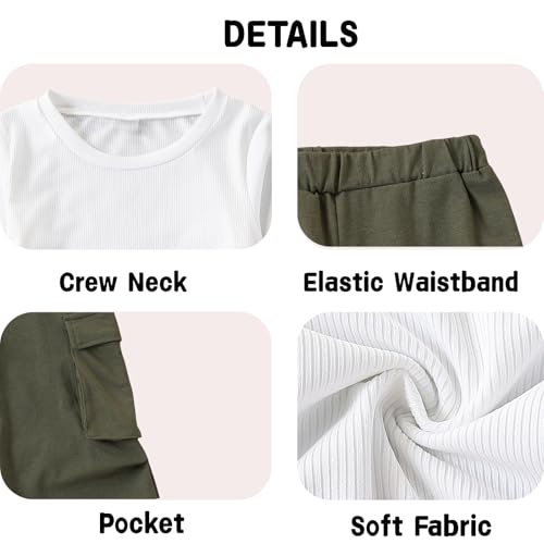 Image of Azmxynol Tween Girls Clothes 2 Piece Outfit T-Shirt Top + Cargo Pants, Teen Girl Trendy Clothing Set, Sizes 7-15 Years