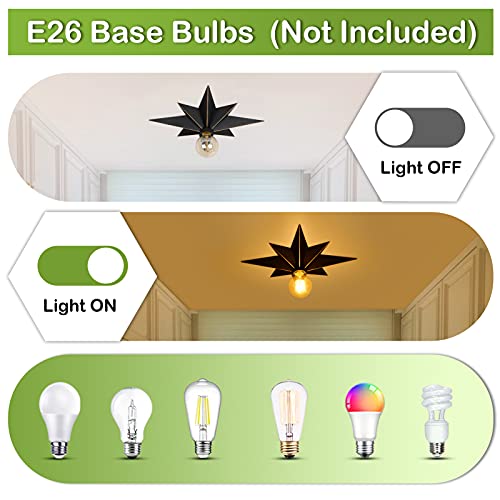 16 Inch Flush Mount Ceiling Light, Industrial Black Metal Star Ceiling Lights, Vintage Entryway Light Fixtures, Farmhouse Star Lighting For Hallway, Porch, Study, Bedroom, Stair, Kitchen, Bathroom #TOP2