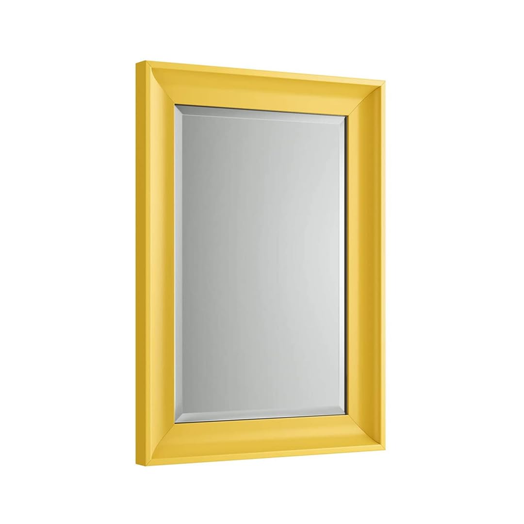 iBathUK Revix Wall Mounted Framed Bathroom Mirror, Modern Rectangular Portrait or Landscape Design Copper-Free Silver Mirror with MDF Frame in Yellow, 700 x 500mm