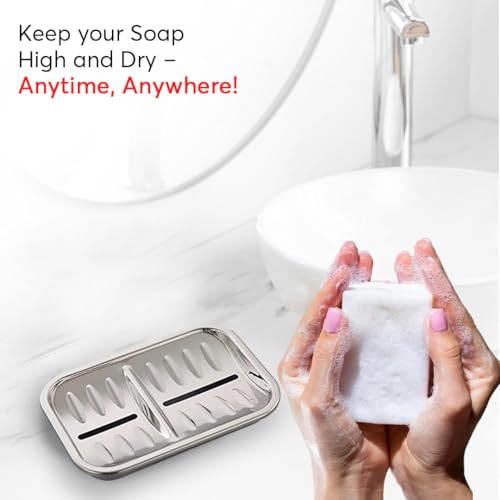 Image of Expresso Soap Dish Holder Stainless Steel Double Layer Soap Tray for Bathroom, Shower, Kitchen Sink (Rectanlge-TSB)