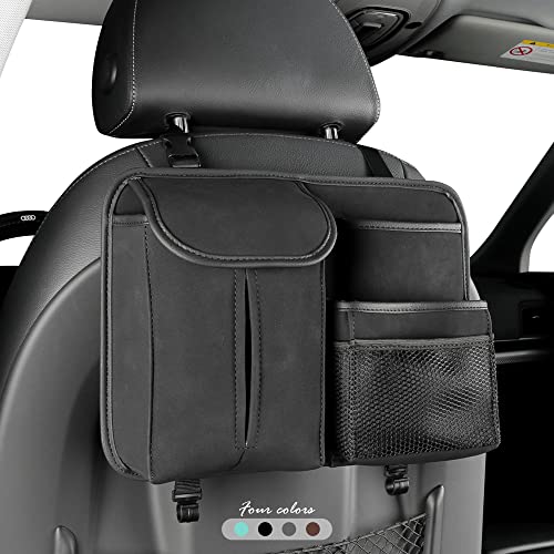 Jeyoda Car Seat Back Organizer Large Capacity Car Seat Back Storage Bag With Hook Suede Car Tissue Box (Black) #TOP1