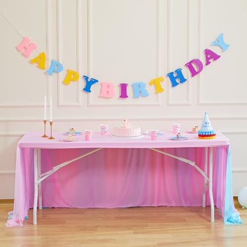 Besutolife Blue Pink Tulle Tablecloth for Rectangle Tables 6ft 3 Sides for Wedding Birthday Party Baby Shower Cake Dessert Buffet Banquet Table Decorations by Besutolife - Image 4