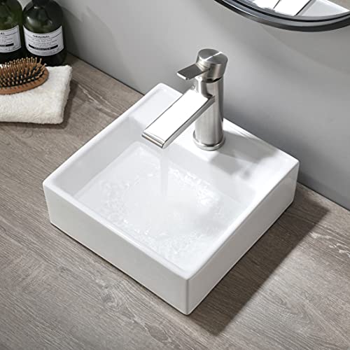 Bathroom Sink,White Wall Mounted Sink,14"X 12"Small Rectangle Wall Mount Bathroom Vessel Sink,Modern Floating Or Countertop Porcelain Ceramic Washing Bathroom Lavatory Vanity Corner Sink #TOP5