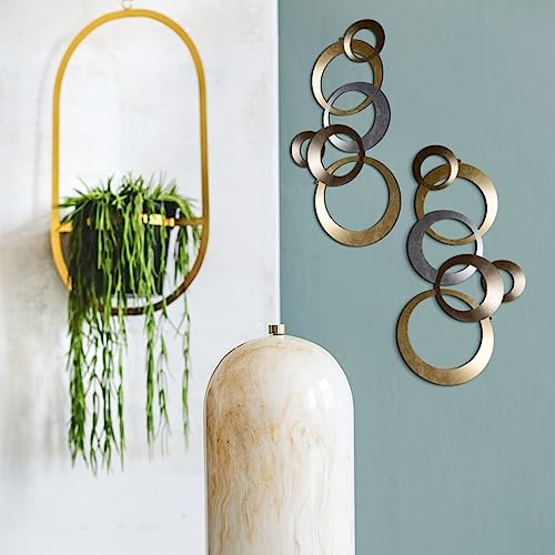 Yexiya 2 Pcs Metal Wall Decor Round Wrought Iron Multi Metallic Rings Wall Decor Circle Hanging Minimalist Metal Wall Art For Living Room Aesthetic Kitchen Sculpture Home Farmhouse Modern (Gold) #TOP3