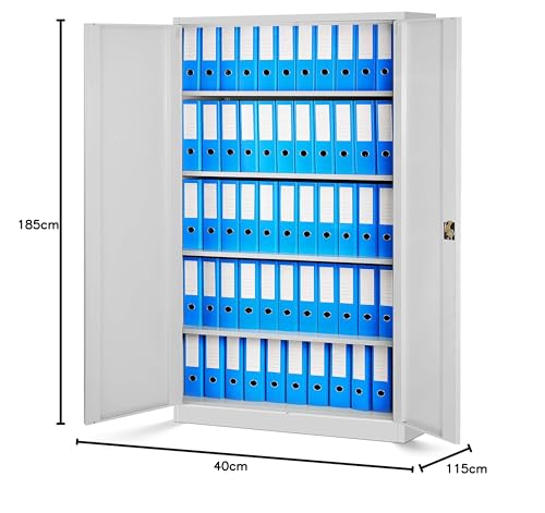Jan Nowak Metallschrank Jan II 185 x 115 x 40 cm - Aktenschrank abschließbar mit 2 Türen, Mehrzweckschrank mit 5 Ebenen, Büroschrank aus Stahlschrank mit Pulverbeschichtung - Grau