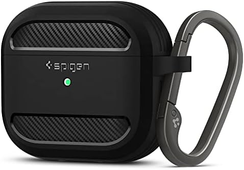 Spigen Rugged Armor Designed for Airpods 3rd Generation Case Protective Airpods 3 Case with Keychain (2021) [Durable Dual Layer Protection] - Matte Black