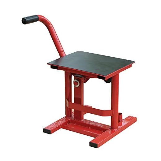 HOMCOM Caballete Tipo Soporte Elevador de Motocross de Acero Plataforma Tipo Peana Universal para Reparación y Estacionamiento Accesorio de Motos Altura Ajustable 28x34x30-40cm Carga 150kg Color Rojo