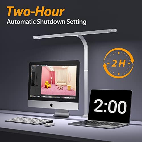 Quntis LED Desk Lamp, 31.5" Wide Dimmable Eye-Caring Light 24W Touch Control Desk Light with Clamp, 5 Brightness & 4 Color, Gooseneck Table Lamps Suitable as Monitor/Architect/Task/Reading/Office Lamp