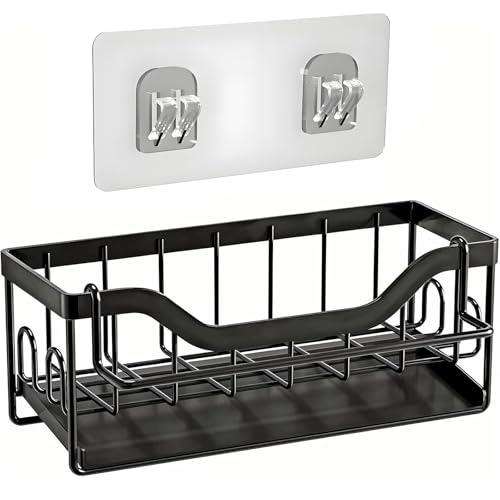 Matte Black Sink Organiser - Storage Rack with Sponge Holder, Utensil Holder, Washing Up Caddy for Kitchen Sink Area