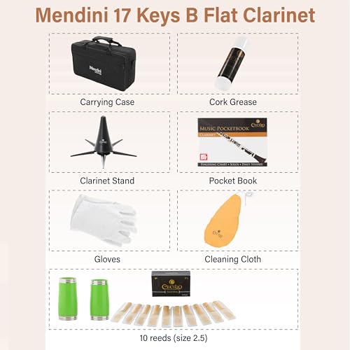image for Mendini by Cecilio B Flat Clarinet for Beginner, Ebonite Bb Clarinet w