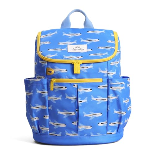 Itzy Ritzy Toddler & Kids Backpack - Lightweight Preschool & Elementary School Bag with Padded Straps Trolley Sleeve 2 Side Pockets Tablet Sleeve & Name Label (Airplanes)