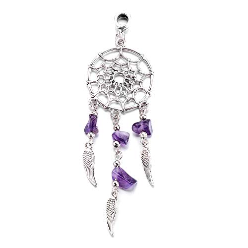 L'attrape-rêve Pendentif Attrape-rêve en métal argenté avec Perles améthyste Mauve Longueur 95 mm